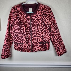 Gap Women Sassy Pink Leopard Front Zipper Long Sleeve Light Jacket Size 12